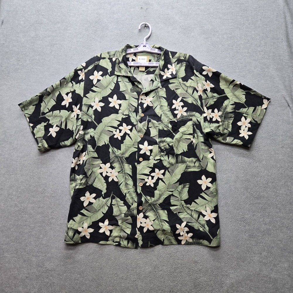 Jamaica Jaxx‎ Men Button Up Shirt L Black Silk Floral Hawaiian Shirt